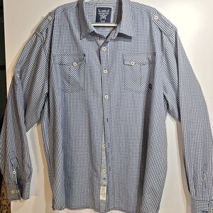 AKADEMIKS Blue White Gingham Mens 4xl Button Longsleeve DressShirt
